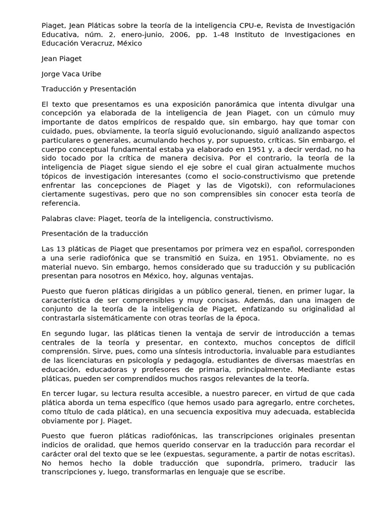 15 - Piaget, J. Platicas - Intro y Platica 1 | PDF | Inteligencia ...