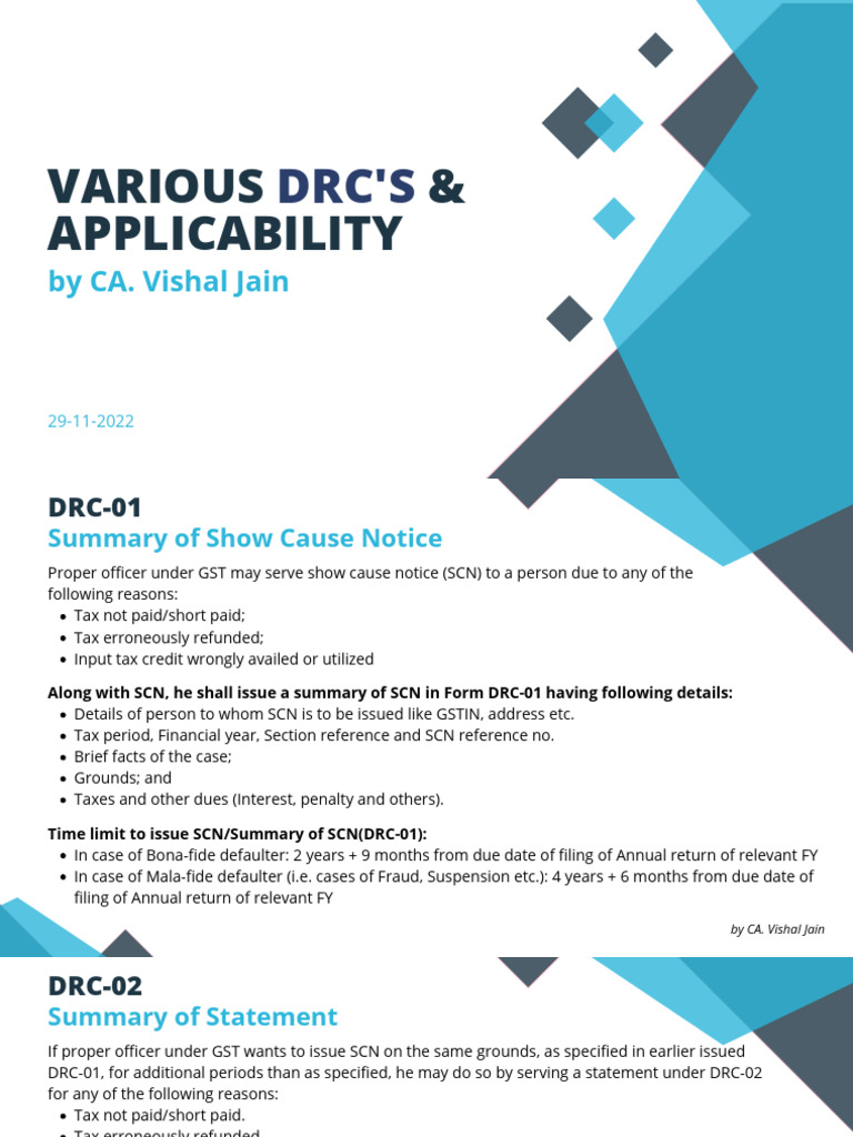 Overview of DRC Forms in GST | PDF | Auction | Taxes