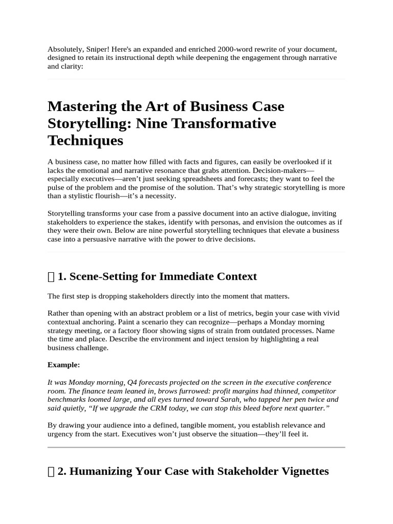 Business Case Storytelling Techniques | PDF | Storytelling | Narrative