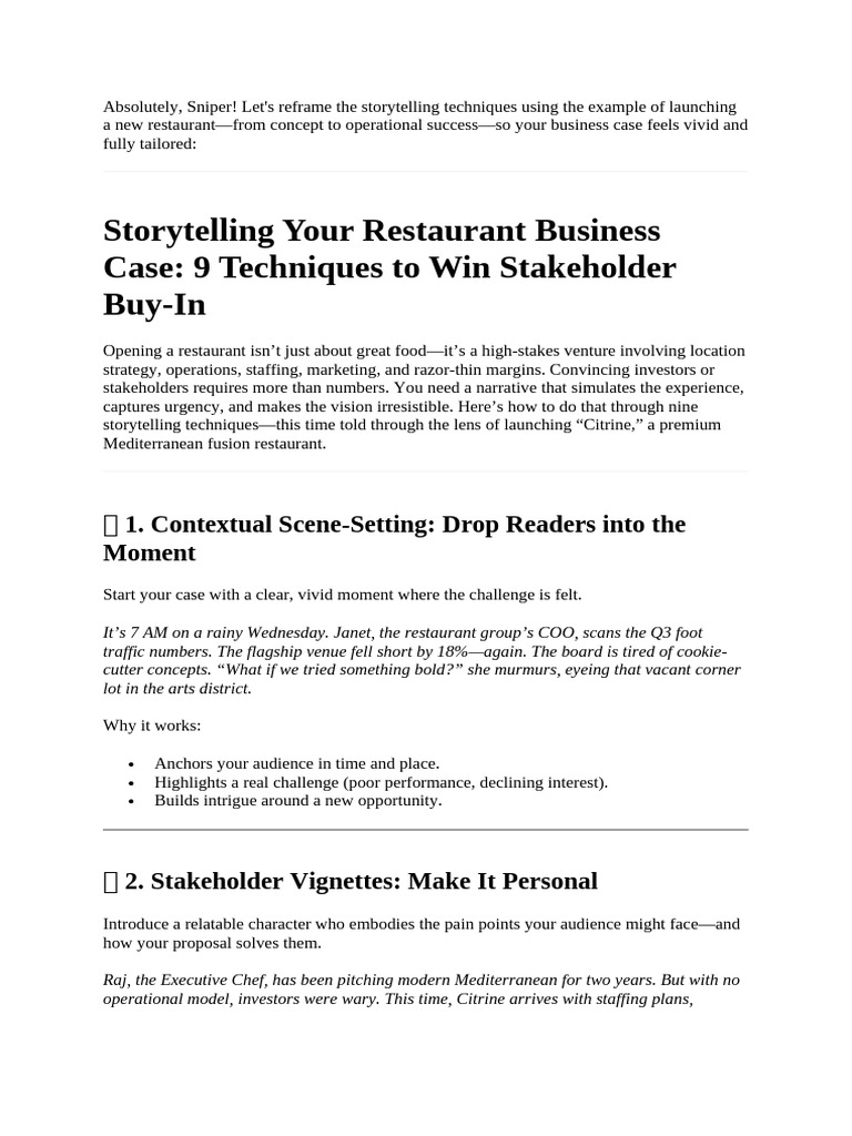 Storytelling Your Restaurant Business Case - 9 Techniques To Win ...