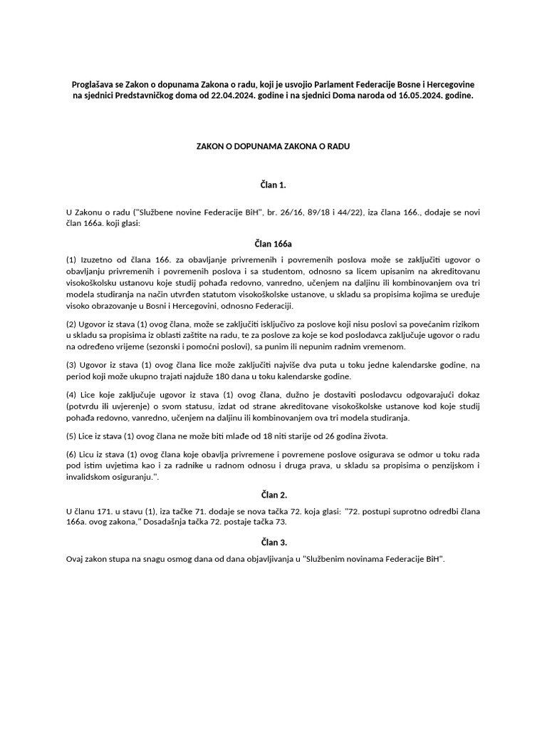 Zakon o Radu Dopune 2024 | PDF