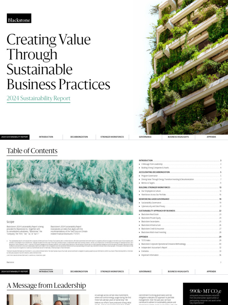 Blackstone 2024 Sustainability Report | PDF | Risk | Investing