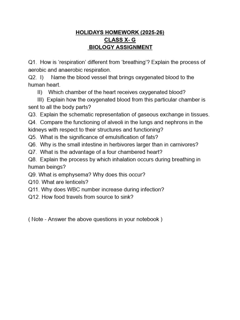 Class X Biology Homework 2025-26 | PDF