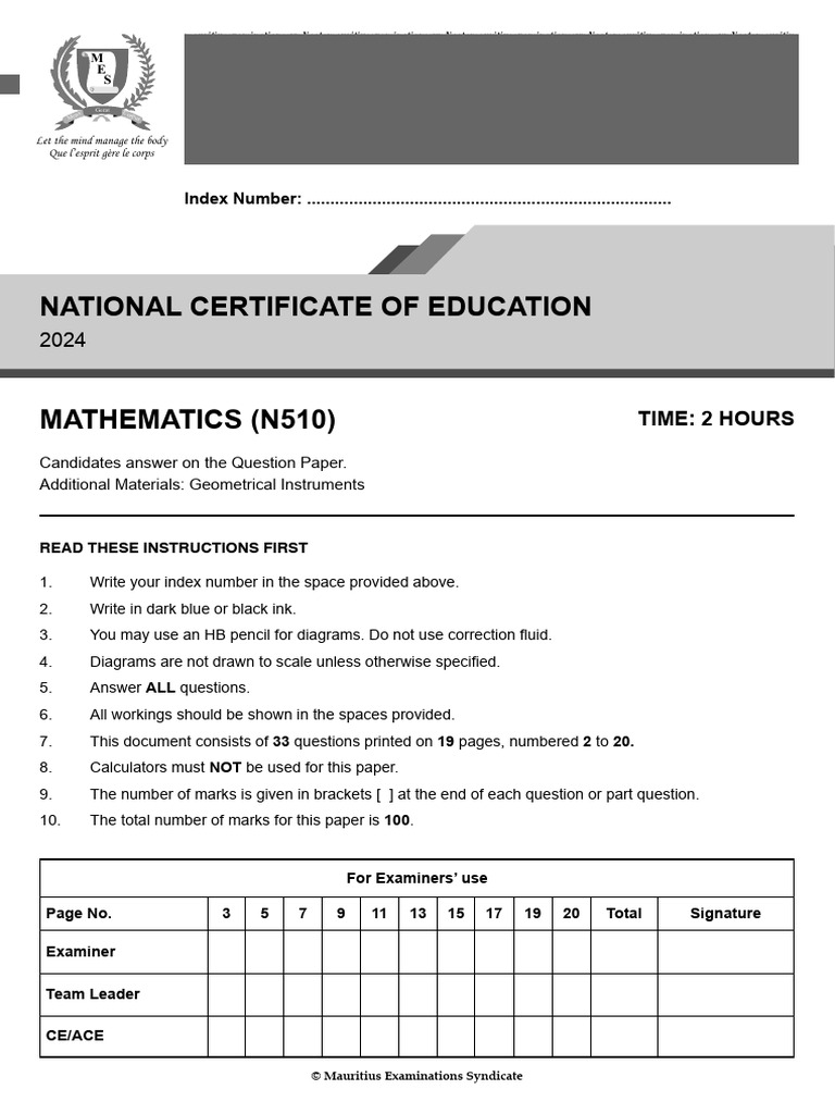NCE 2024 Mathematics Exam Paper | PDF | Area | Circle