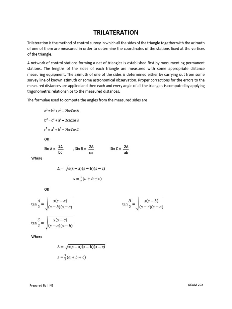 Trilateration in Control Surveying | PDF | Surveying | Triangle