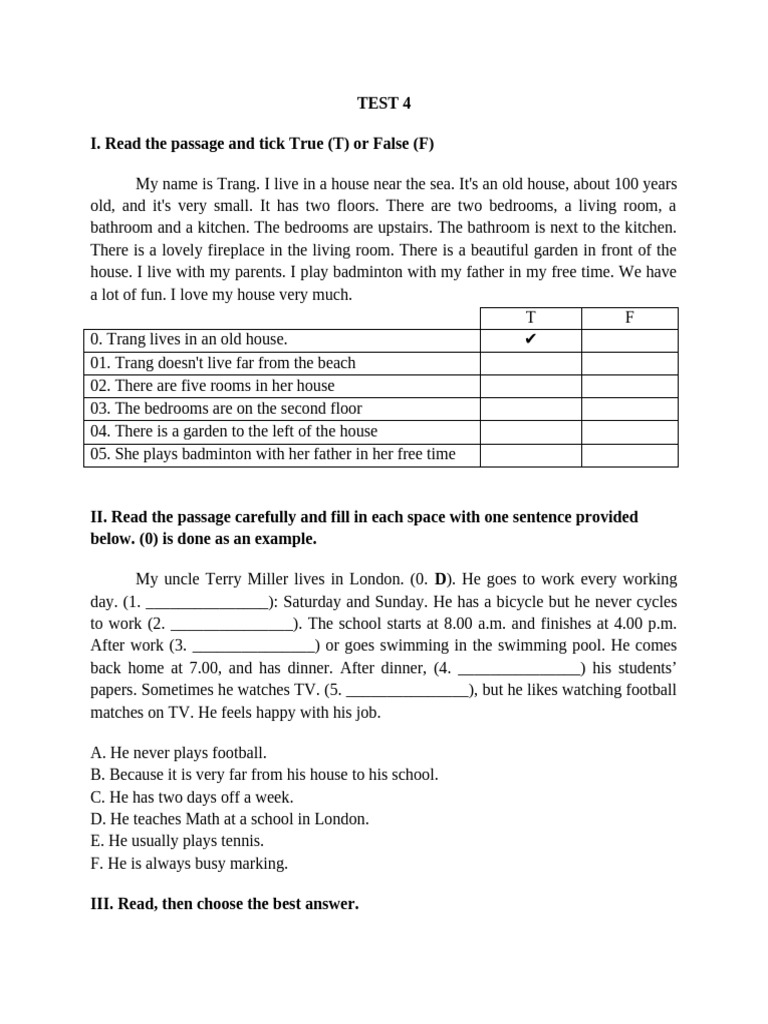 Reading Comprehension Practice Test | PDF