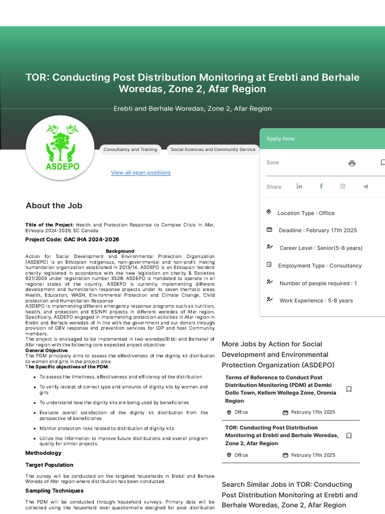 TOR - Conducting Post Distribution Monitoring at Erebti An.. | PDF ...