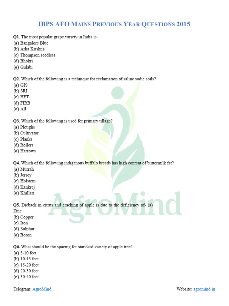 Ibps Afo Mains 2015 | PDF | Agriculture | Soil