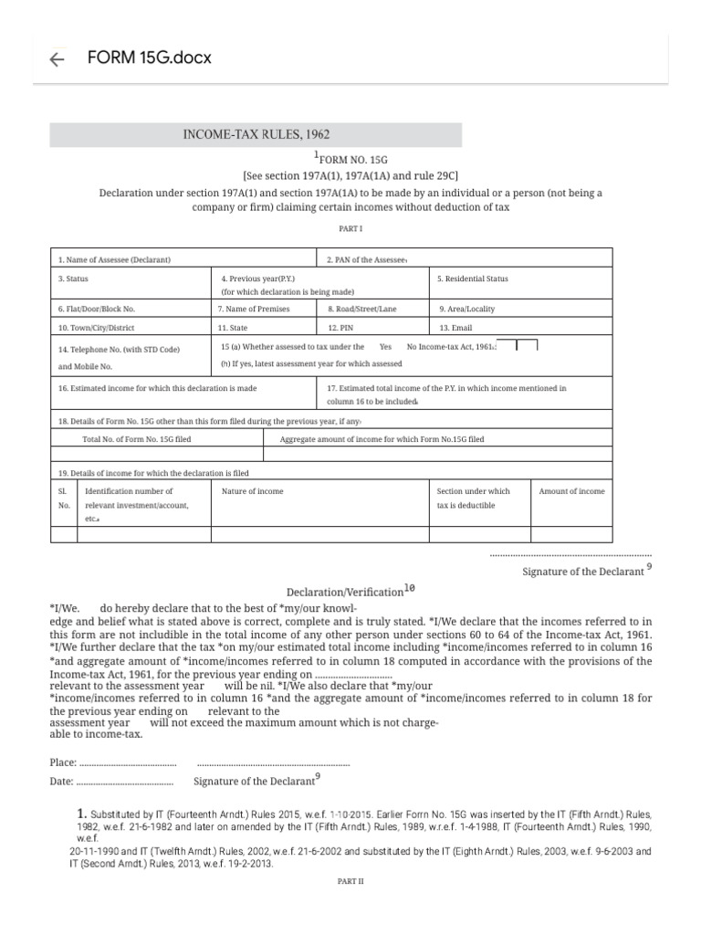 FORM 15g.docx Epfo | PDF | Income Tax | Fine (Penalty)