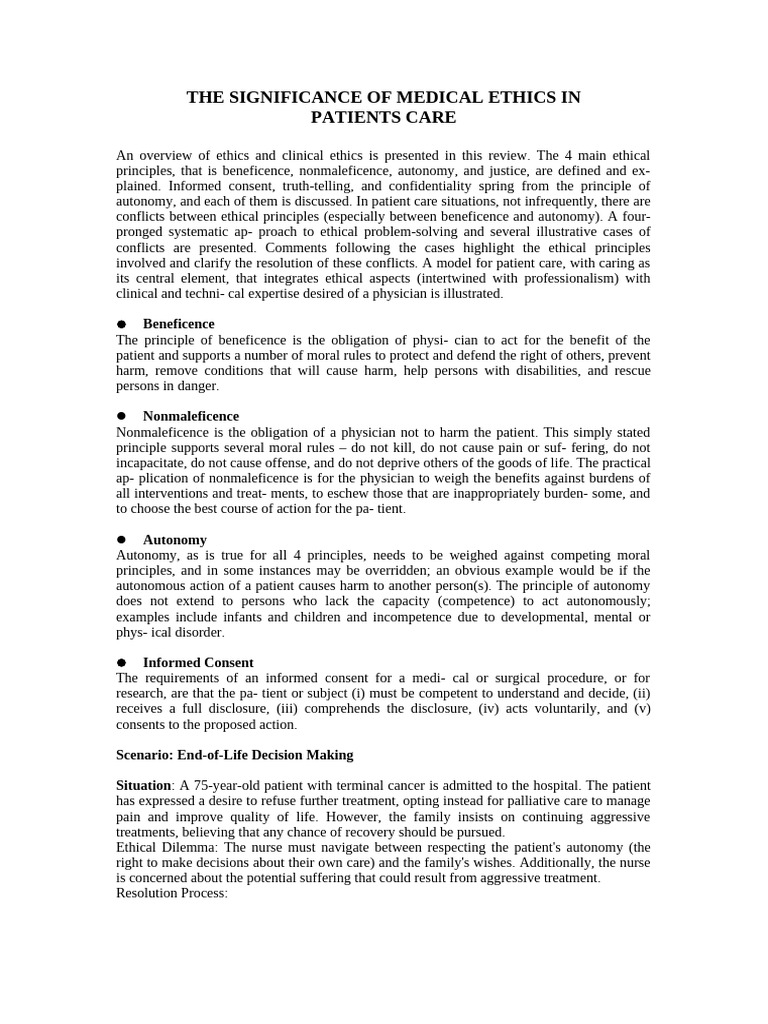 The Significance of Medical Ethics in | PDF | Autonomy | Informed Consent