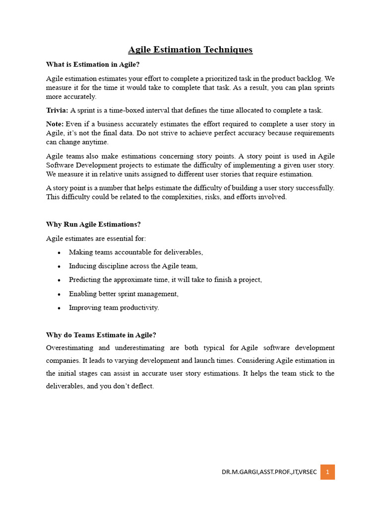 Agile Estimation Techniques Overview | PDF | Agile Software Development ...