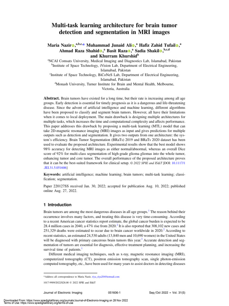 Multi-Task Learning for Brain Tumor MRI | PDF | Image Segmentation ...
