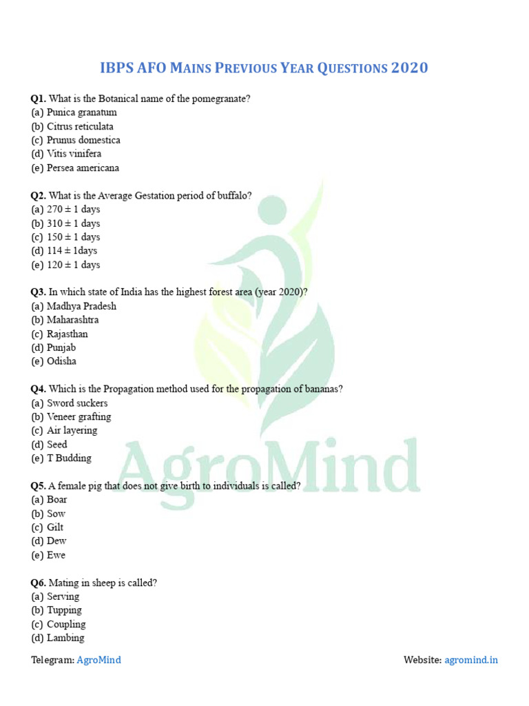IBPS AFO Mains 2020 Question Paper | PDF | Agriculture