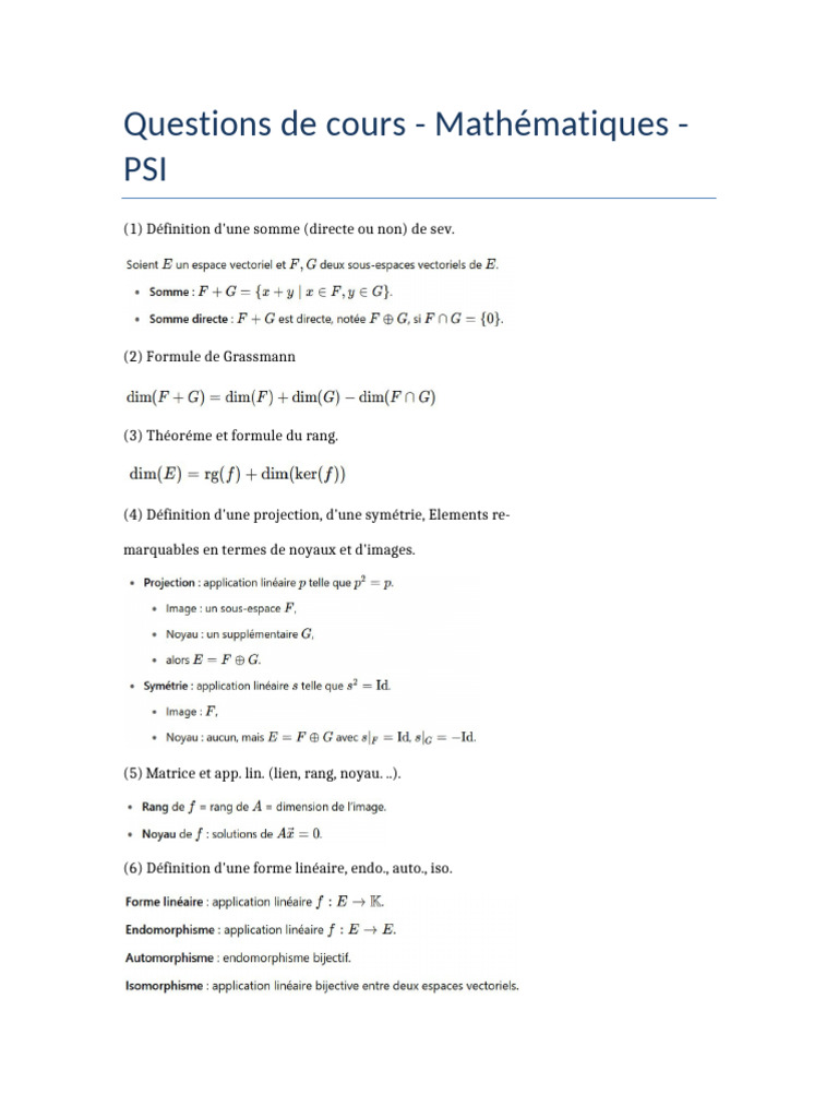 Mathématiques pour PSI : Cours et Concepts | PDF | Matrice ...