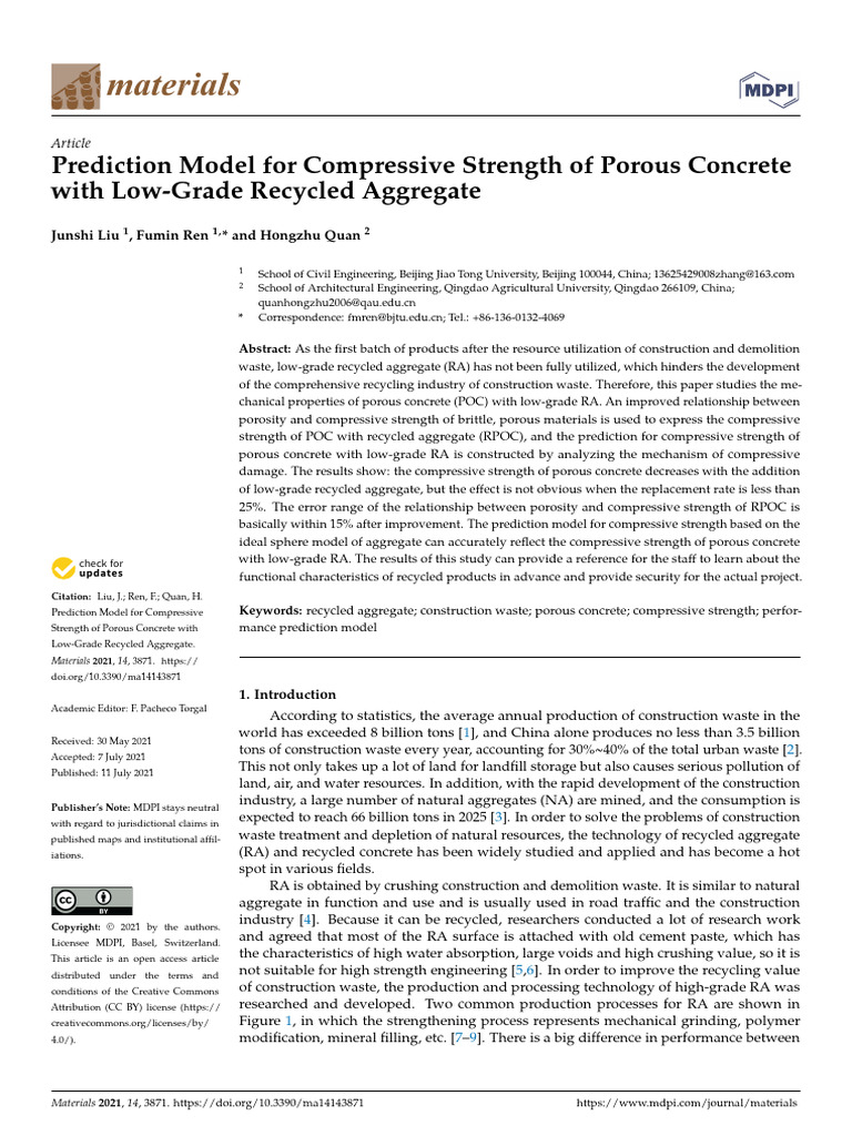 Compressive Strength Model for Porous Concrete | PDF | Porosity ...