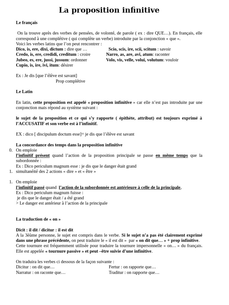 La Proposition Infinitive en Latin | PDF | Clause | Phrase