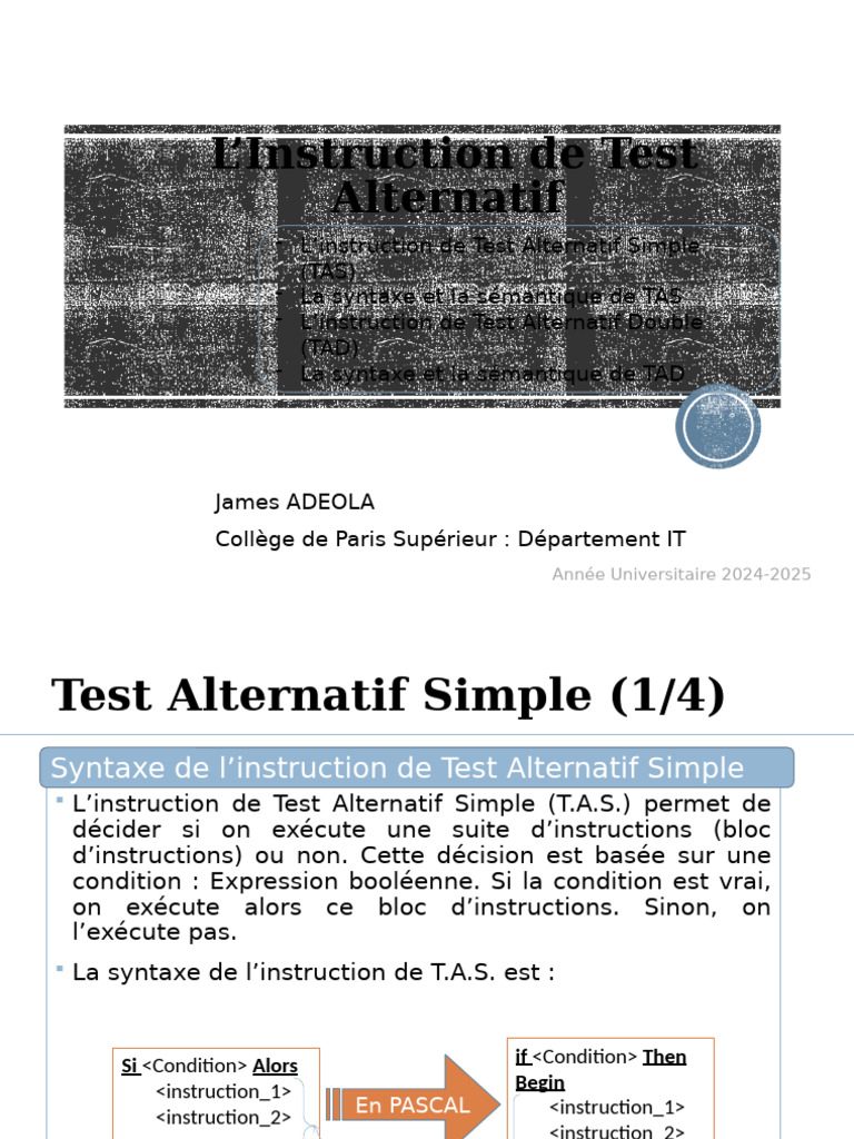 Instructions de Test Alternatif en PASCAL | PDF | Génie logiciel ...