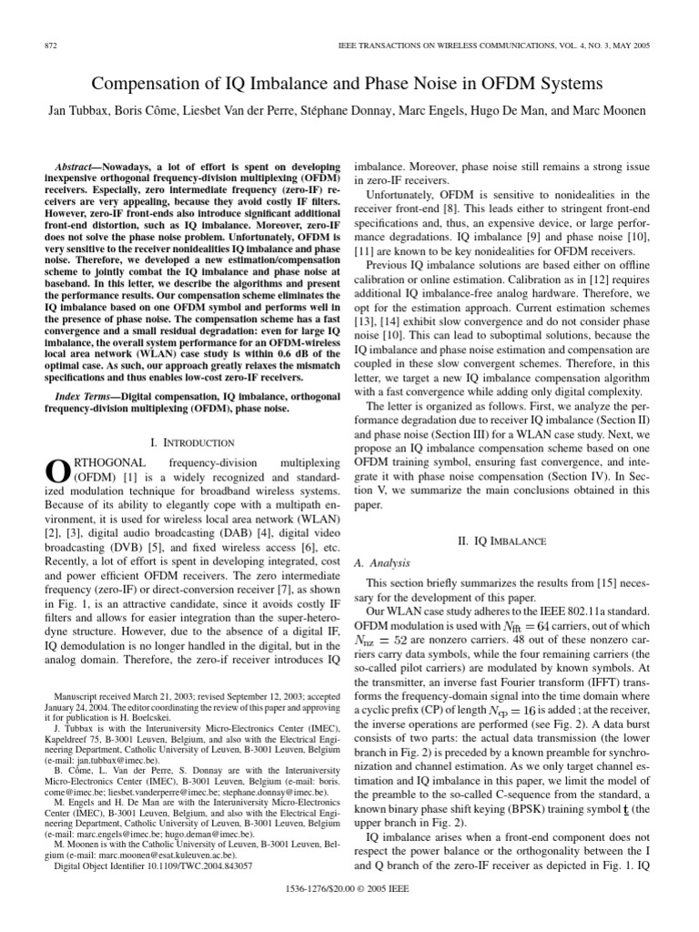 Compensation of IQ Imbalance and Phase Noise in OFDM Systems | PDF ...