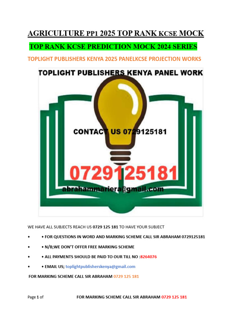 KCSE 2025 Agriculture Mock Paper 1 | PDF | Agriculture | Botany