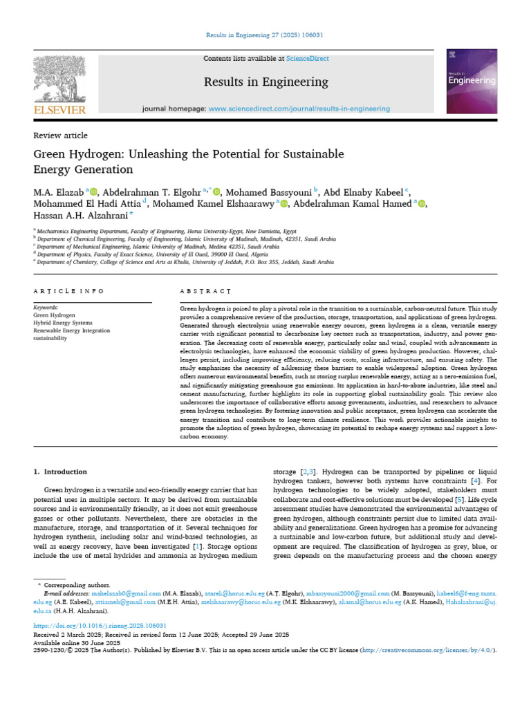 1 s2.0 S2590123025021036 Main | PDF | Hydrogen | Climate Change Mitigation