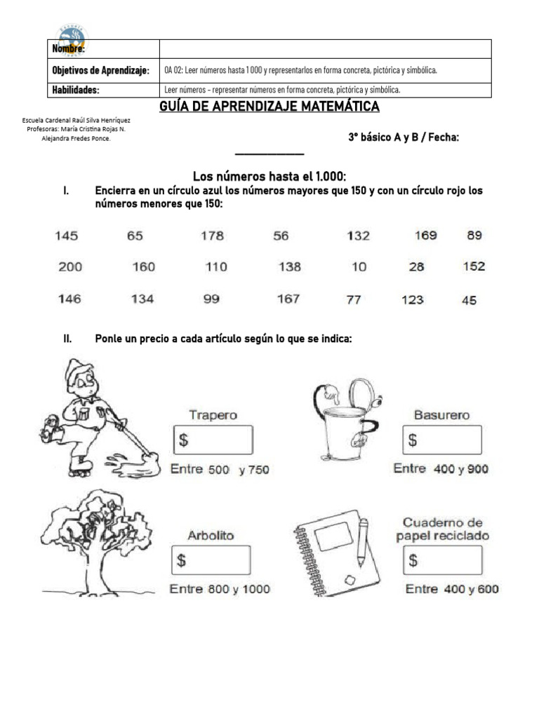 Guia Matemática Numeros Hasta El 1.000... | PDF