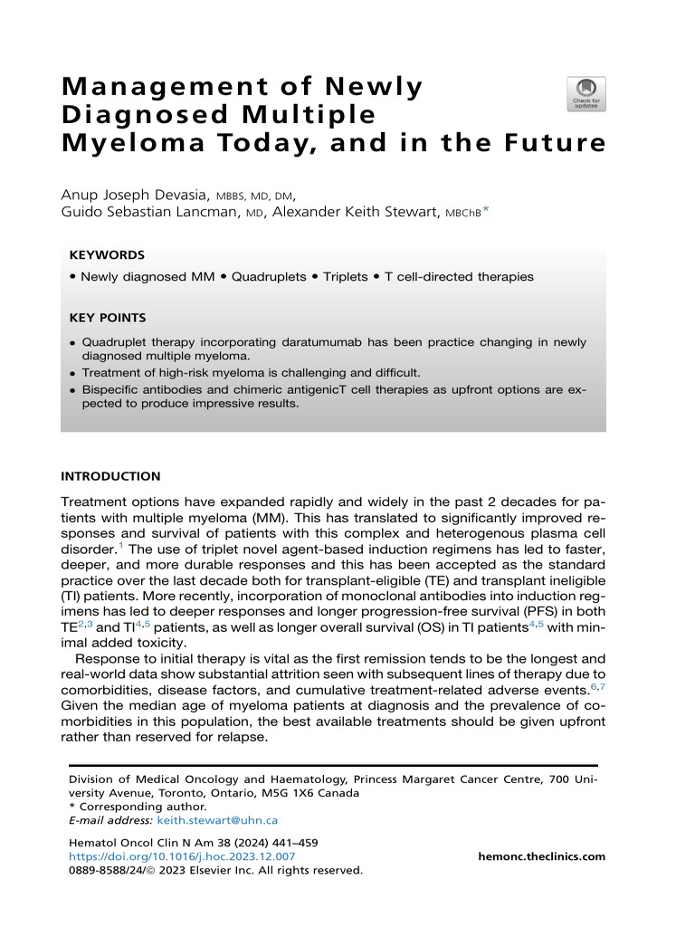 Management of Newly Diagnosed Multiple Myeloma Tod | PDF | Multiple ...