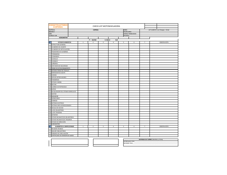 RG-PRE-020 Check List Motoniveladora Semanal Rev.0 | PDF | Tecnología ...