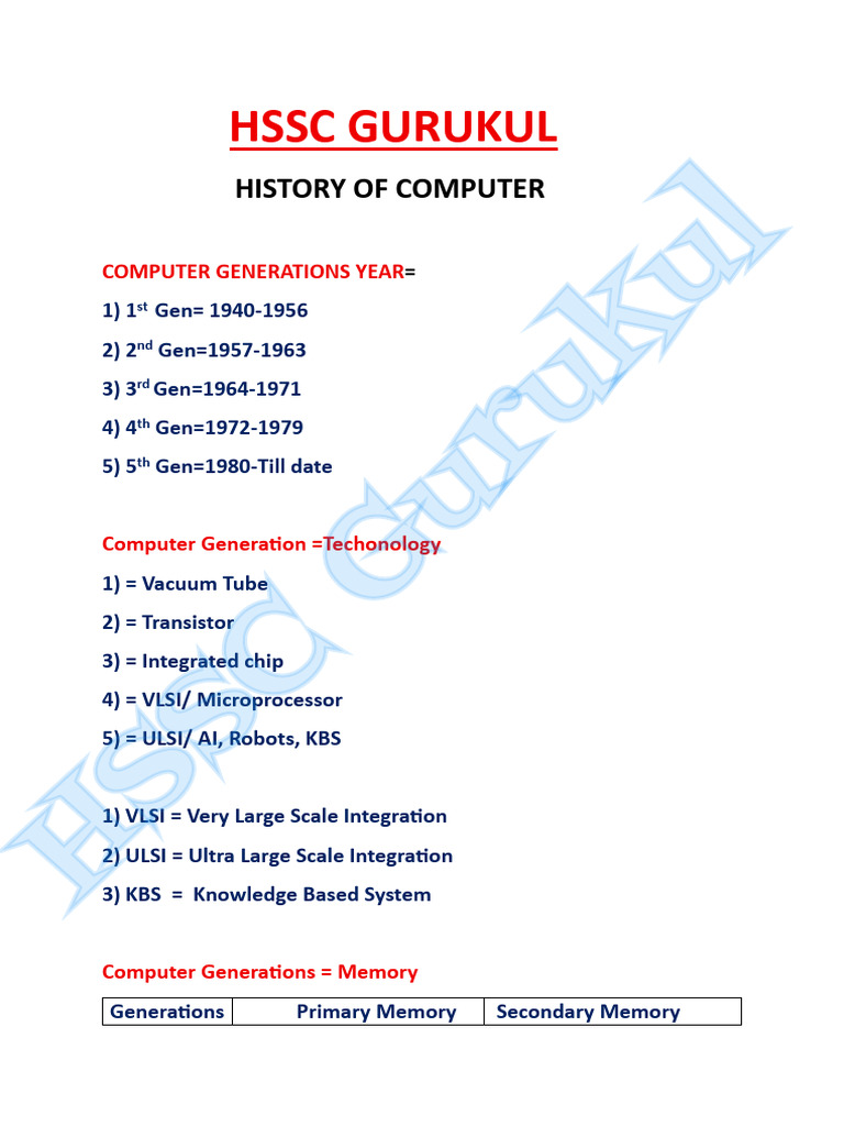 History of Computer First Class | PDF | Computer Memory | Very Large ...