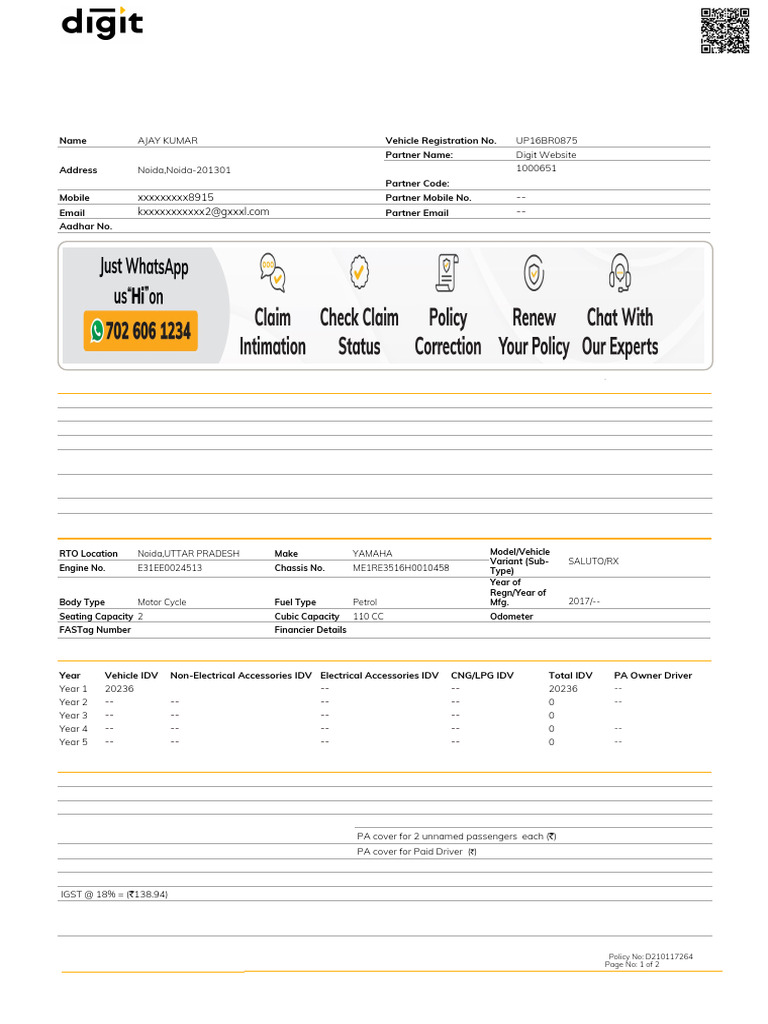 D210117264 Comprehensive Policy | PDF | Insurance | Liability Insurance