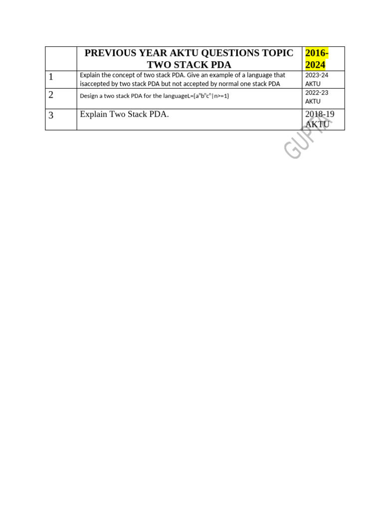 Aktu Tafl Ques Two Stack Pda | PDF