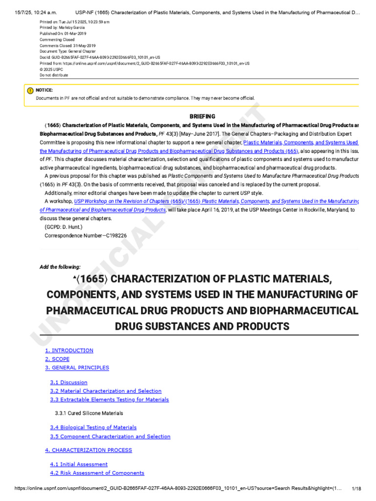 Characterization of Plastic Components | PDF | Biopharmaceutical | Plastic