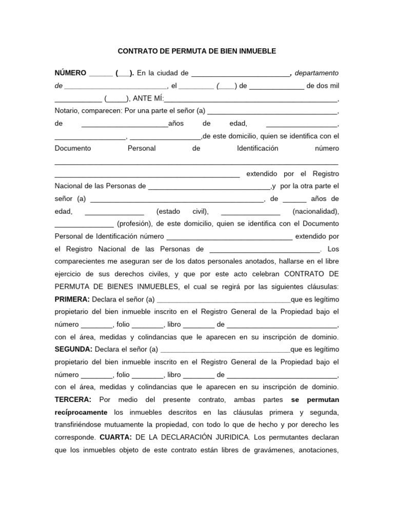 Contrato de Permuta de Bienes Inmuebles | PDF | Justicia | Crimen y ...