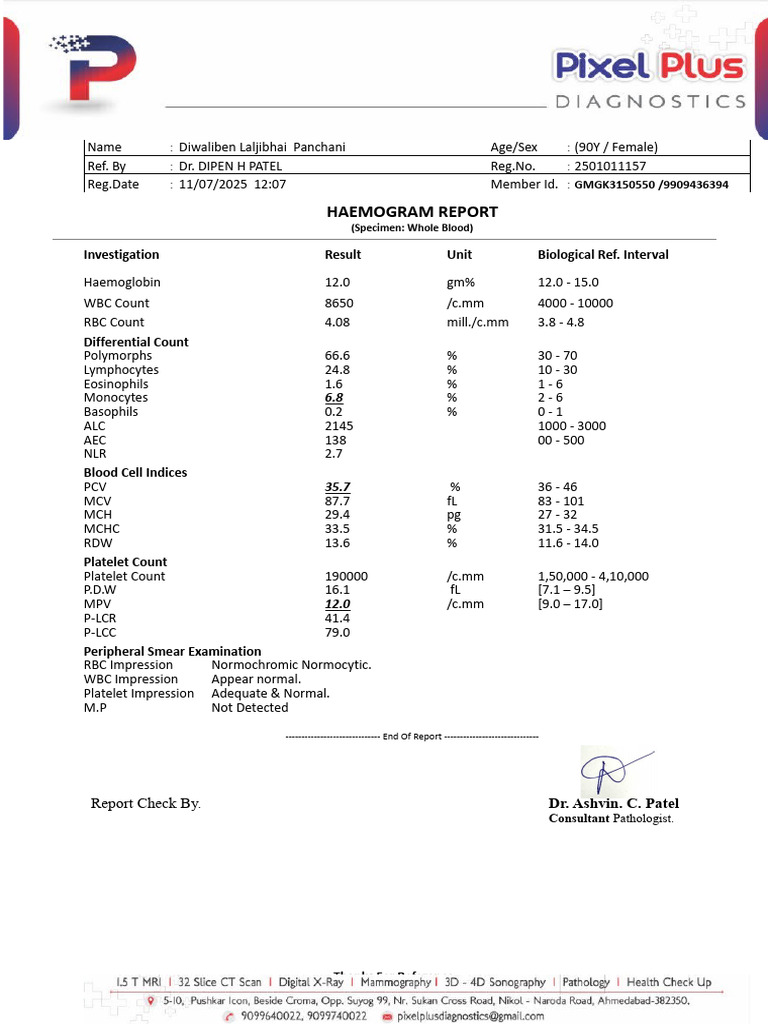 Haemogram and Biochemistry Report | PDF | C Reactive Protein | White ...