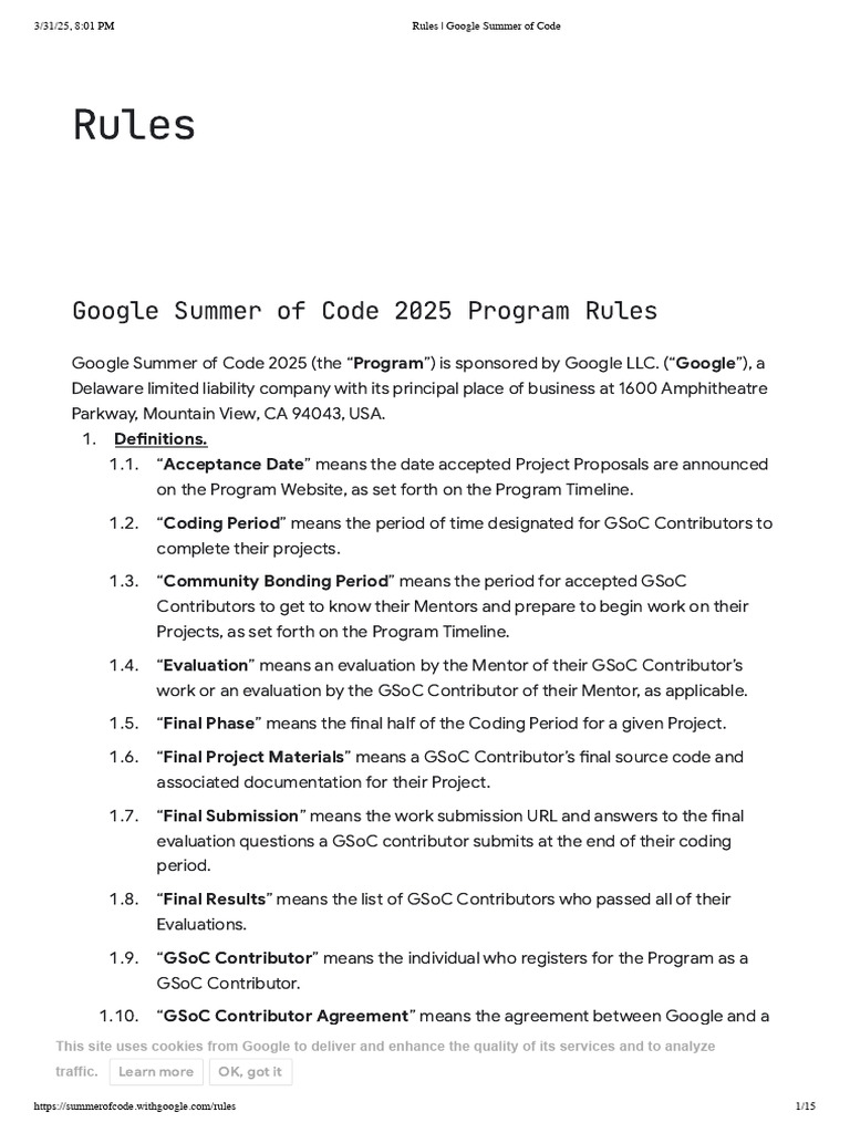 GSoC 2025 Program Rules and Guidelines | PDF | Cost Of Living
