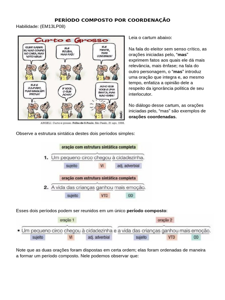 Período Composto Por Coordenação - Revisão para o Saeb 3 Ano | PDF | Oração
