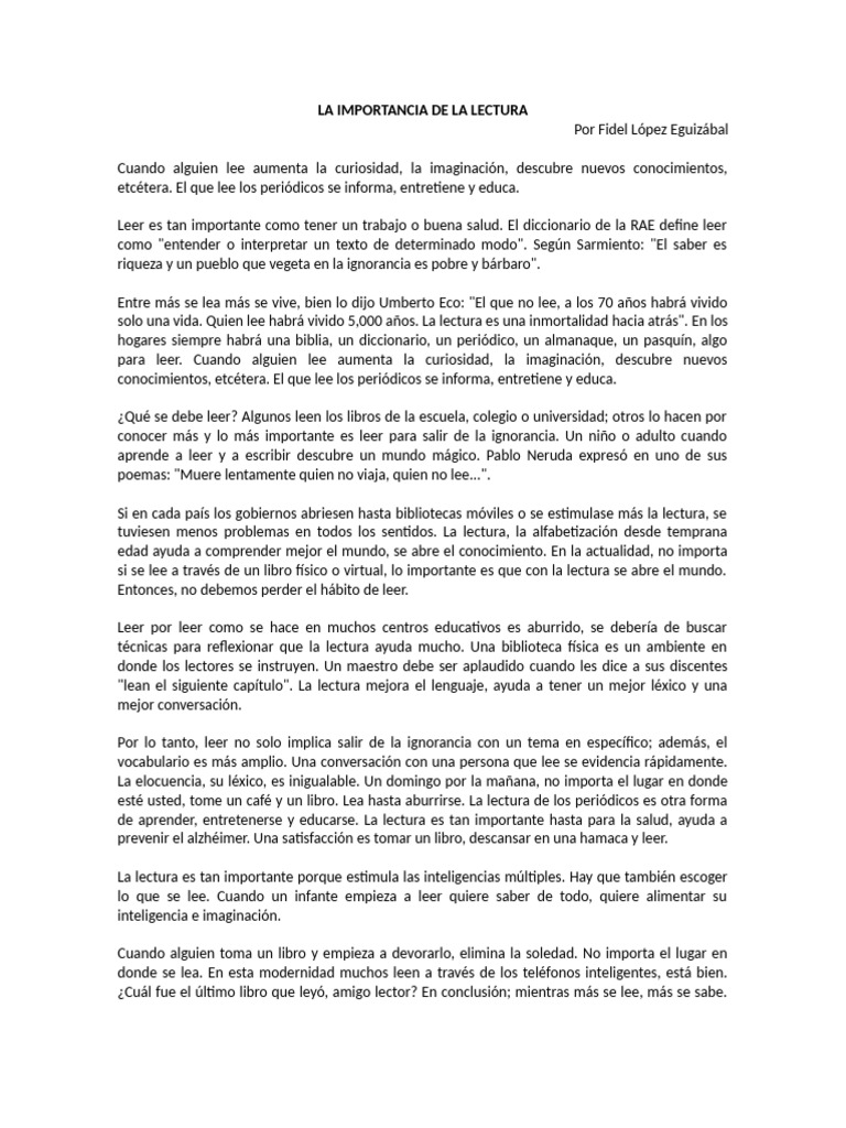 La Importancia de la Lectura en la Vida | PDF | Aprendizaje
