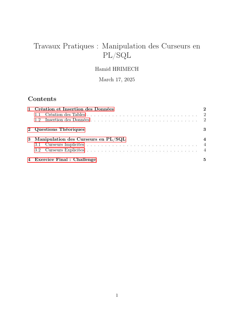 Manipulation des Curseurs en PL/SQL | PDF | SQL | Bases de données