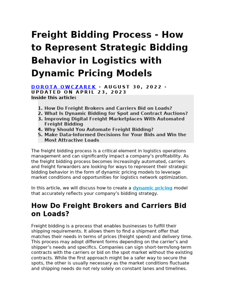 Dynamic Freight Bidding Strategies | PDF | Cargo | Logistics