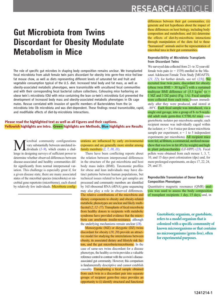 Twin Gut Microbiota Impact on Obesity | PDF | Microbiota | Adipose Tissue