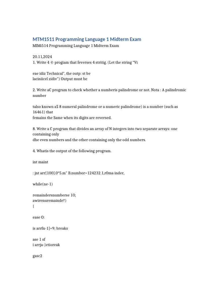 IPC144 Midterm Exam Overview | PDF