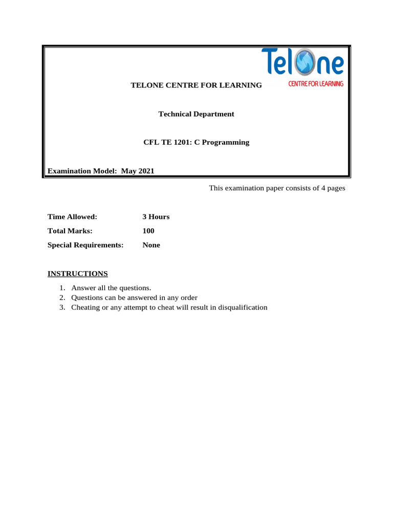 C Prog Exam | PDF | Computer Program | Programming