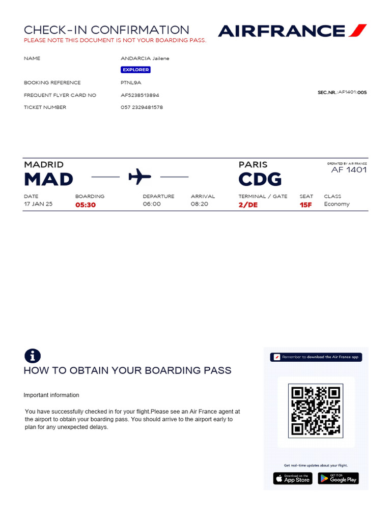 Air France Check-In Confirmation Guide | PDF