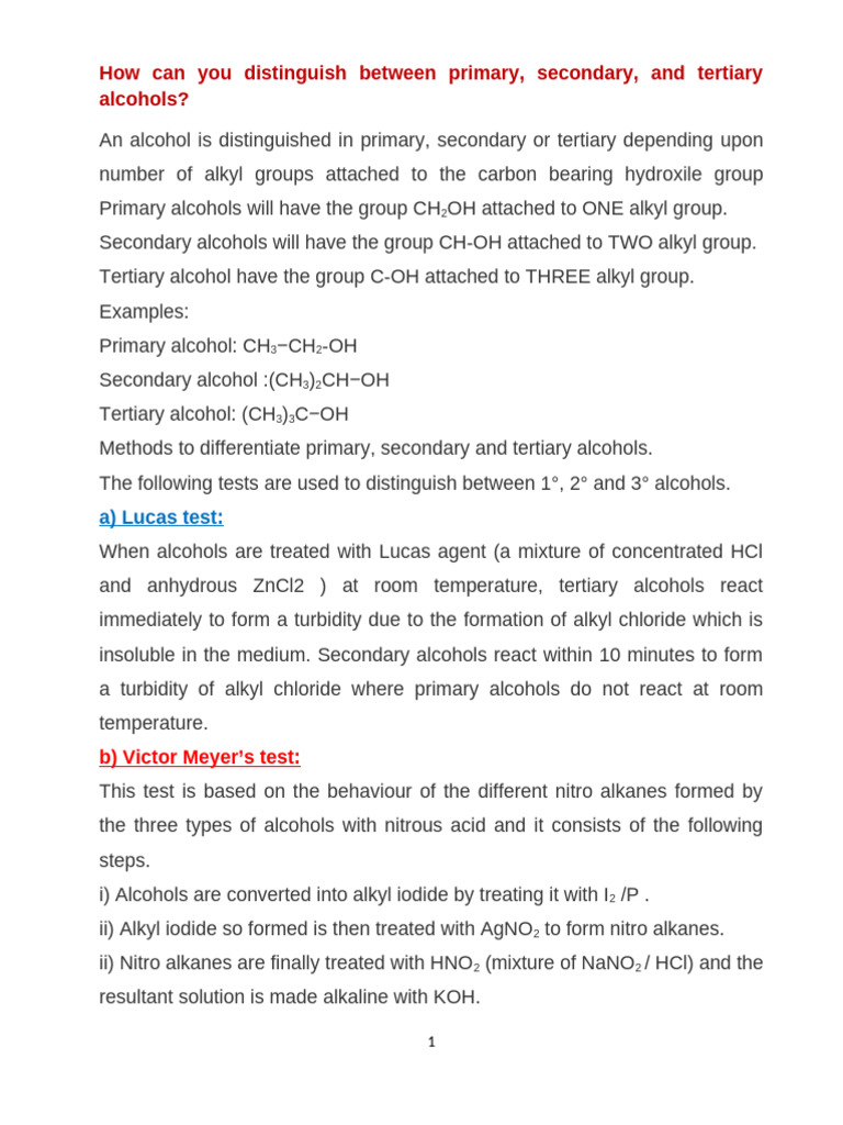 Distinguishing Alcohol Types: Tests & Examples | PDF