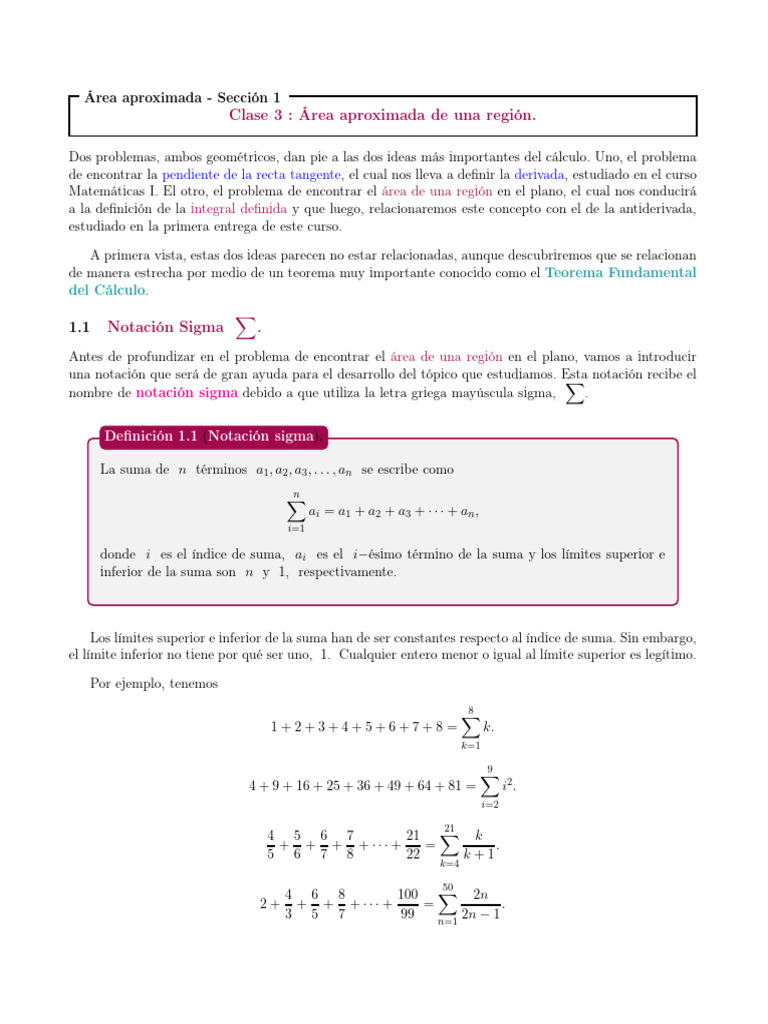 Cálculo de Áreas y Notación Sigma | PDF | Zona | Matemática Elemental