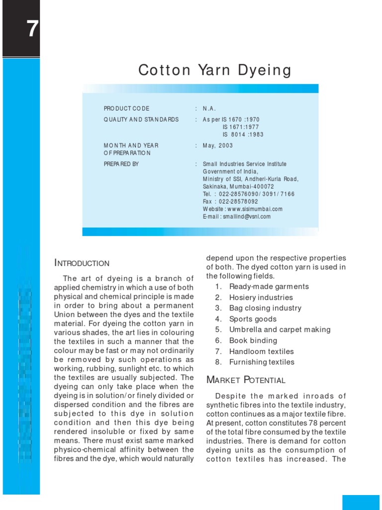 Cotton Yarn Dyeing Process Overview | PDF | Dyeing | Dye