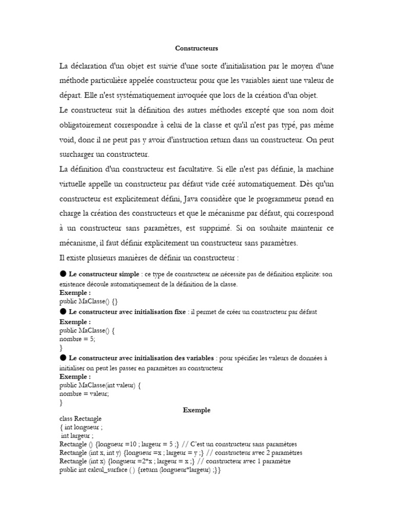 Comprendre les constructeurs en Java | PDF