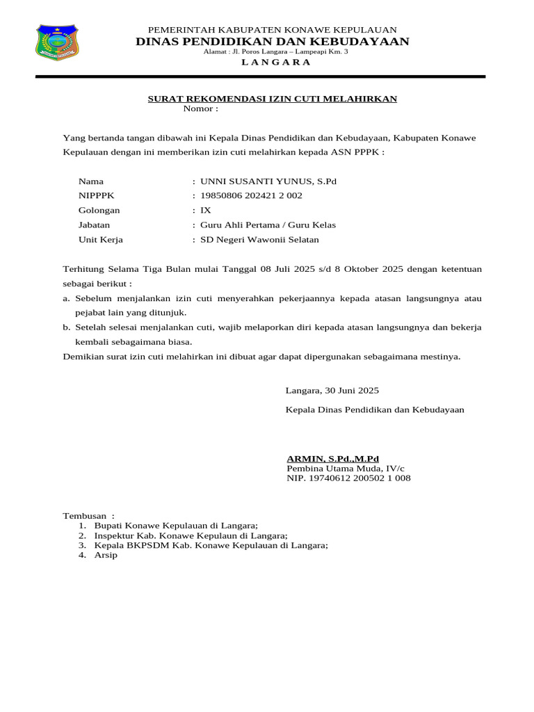Surat Rekomendasi Cuti Melahirkan | PDF