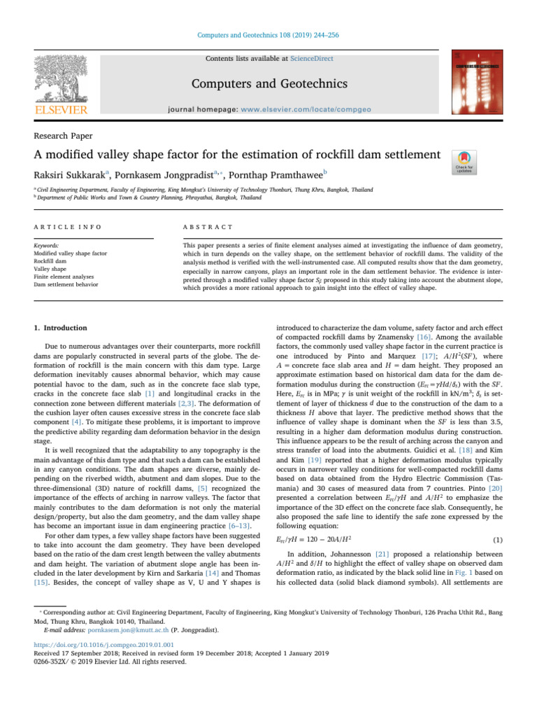 Modified Valley Shape Factor for Rockfill Dams | PDF | Dam ...