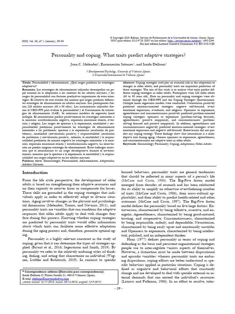 Personality and Coping. What Traits Predict Adaptive Strategies | PDF ...