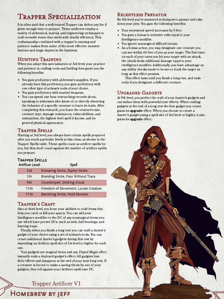 Trapper Artificer Specialization Guide | PDF | Predation